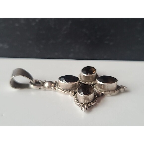 925 Sterling Silver Smoky Quartz Pendant Vintage - Picture 4 of 10